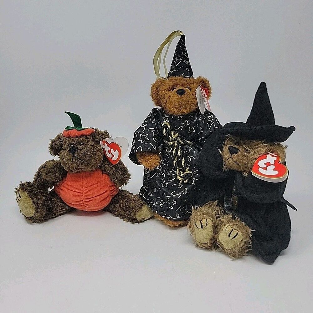 TY Peter the Pumpkin Bear Witch Wizard Attic Treasures Lot 3 Esmeralda Halloween